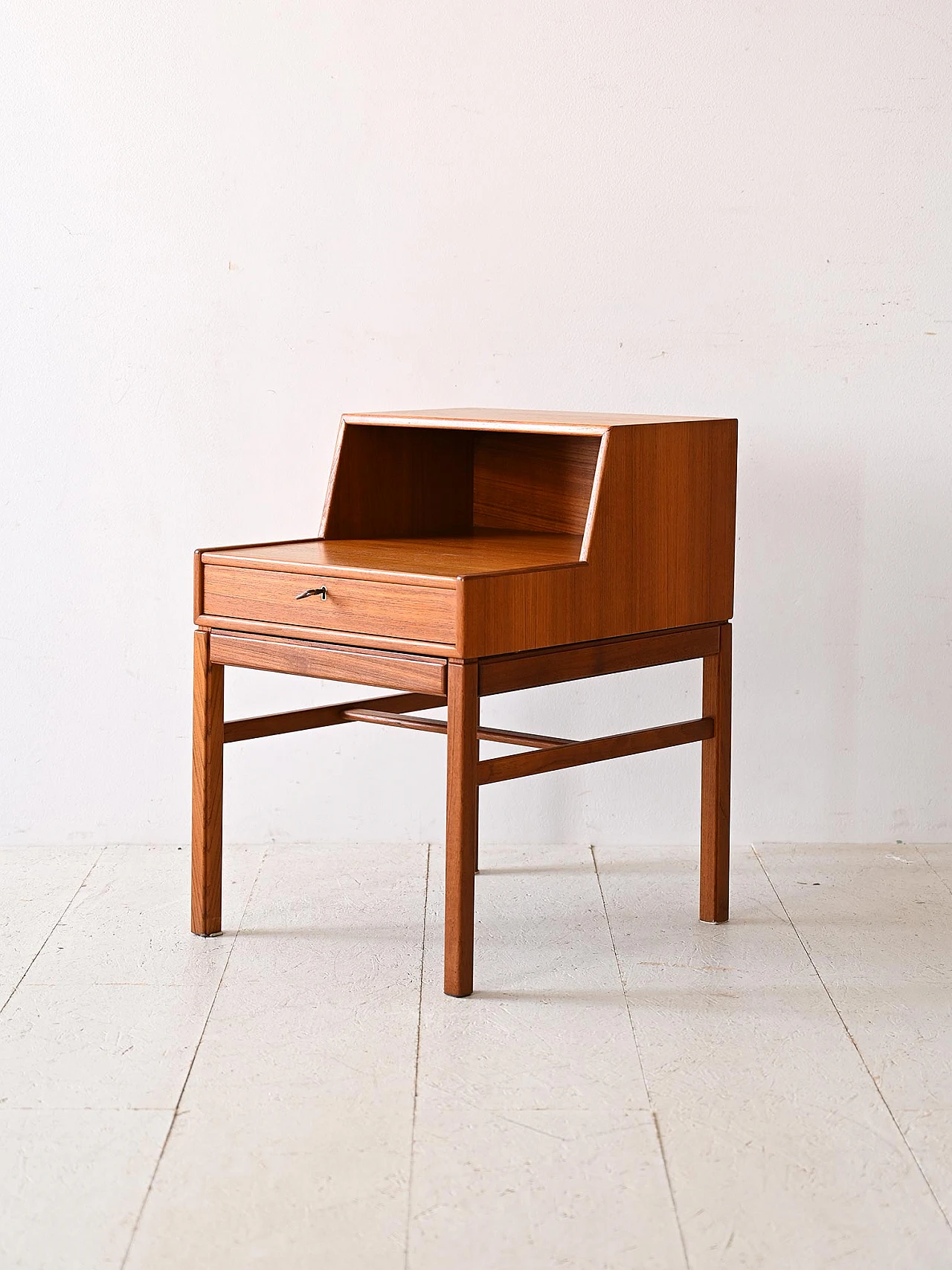 Scandinavian teak bedside table with double shelf and drawer, 1960s 3