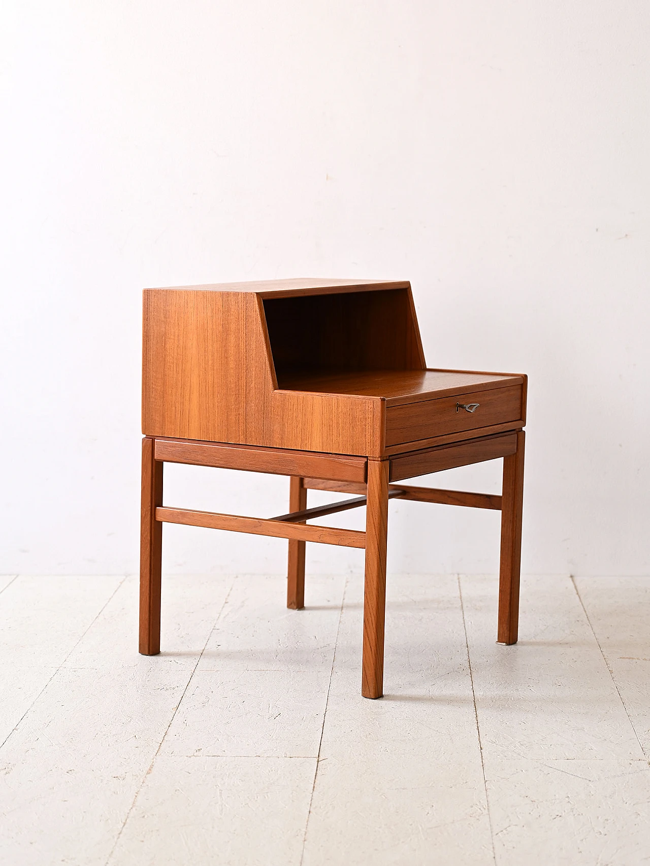 Scandinavian teak bedside table with double shelf and drawer, 1960s 4