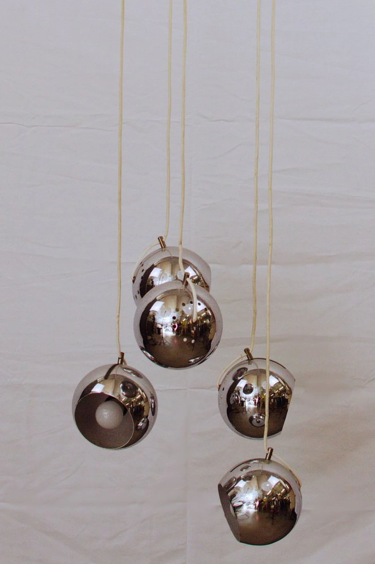 Chandelier with 5 cascading spheres by Goffredo Reggiani, 1960s 7