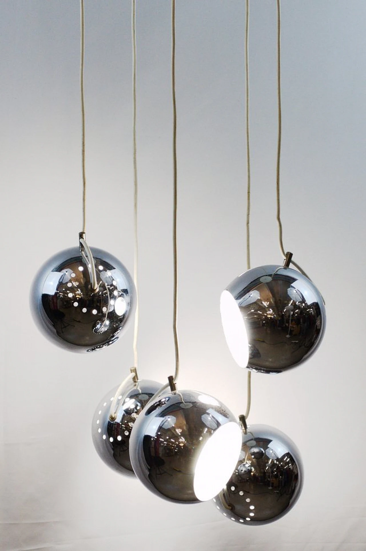 Chandelier with 5 cascading spheres by Goffredo Reggiani, 1960s 12