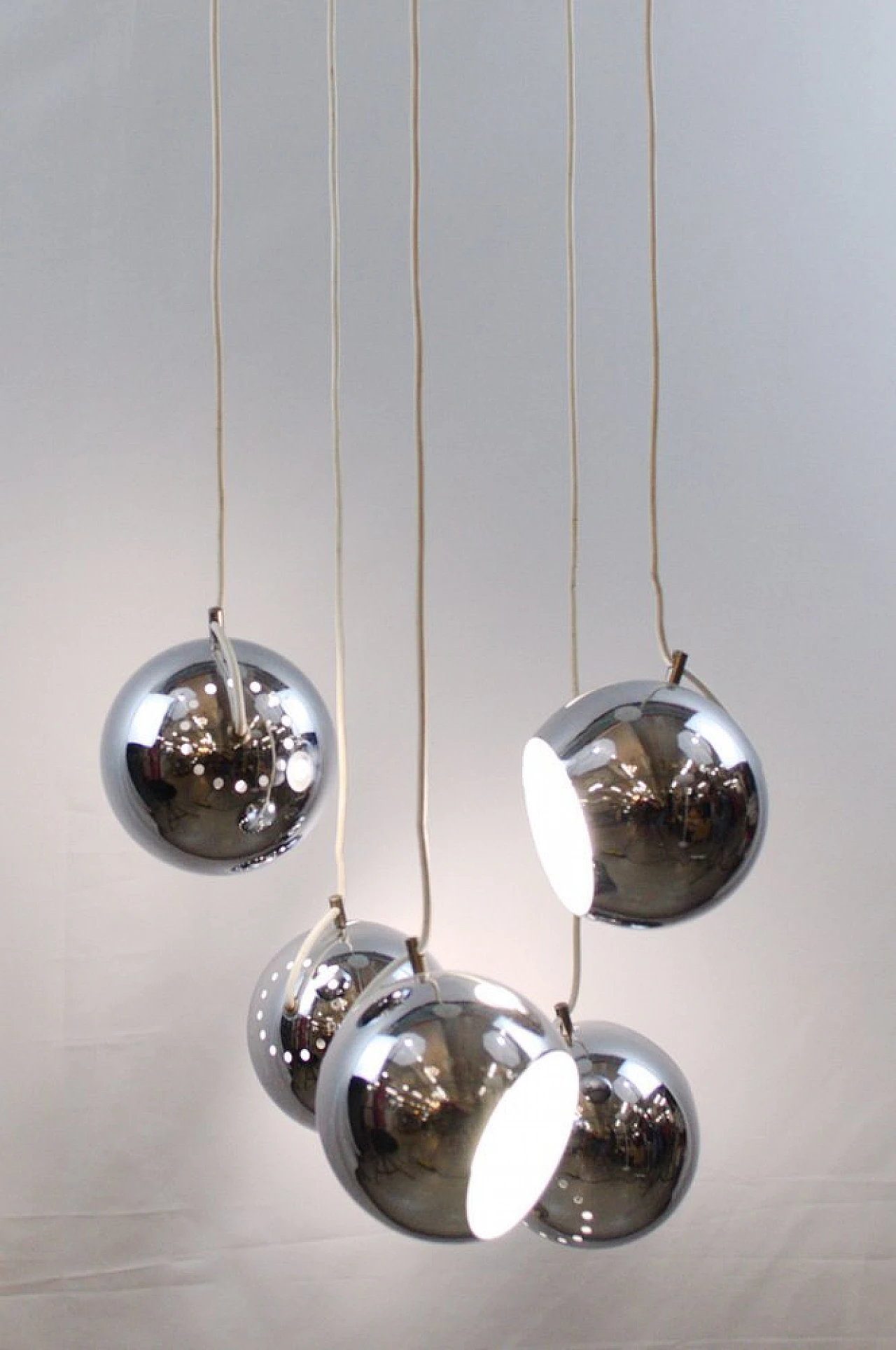 Chandelier with 5 cascading spheres by Goffredo Reggiani, 1960s 14