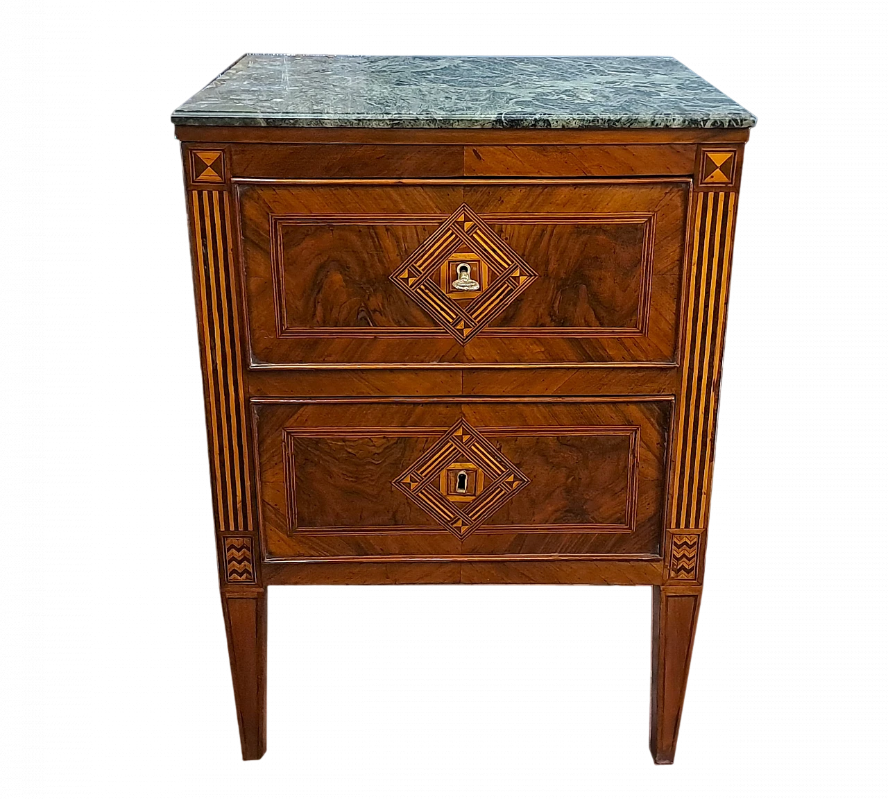 Walnut cabinet with boxwood inlay and green marble top, 18th century 13