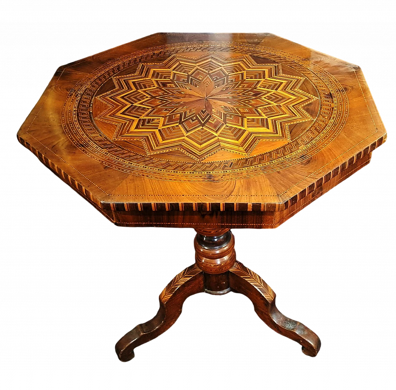 Octagonal inlaid walnut coffee table, 19th century 9