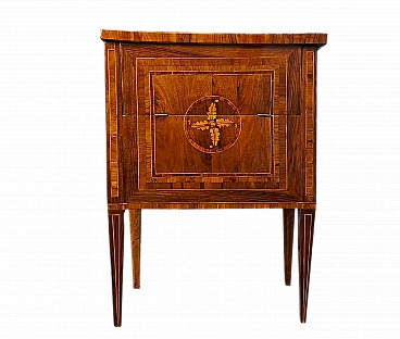 Inlaid bedside table in walnut, boxwood and bois de rose, 18th century