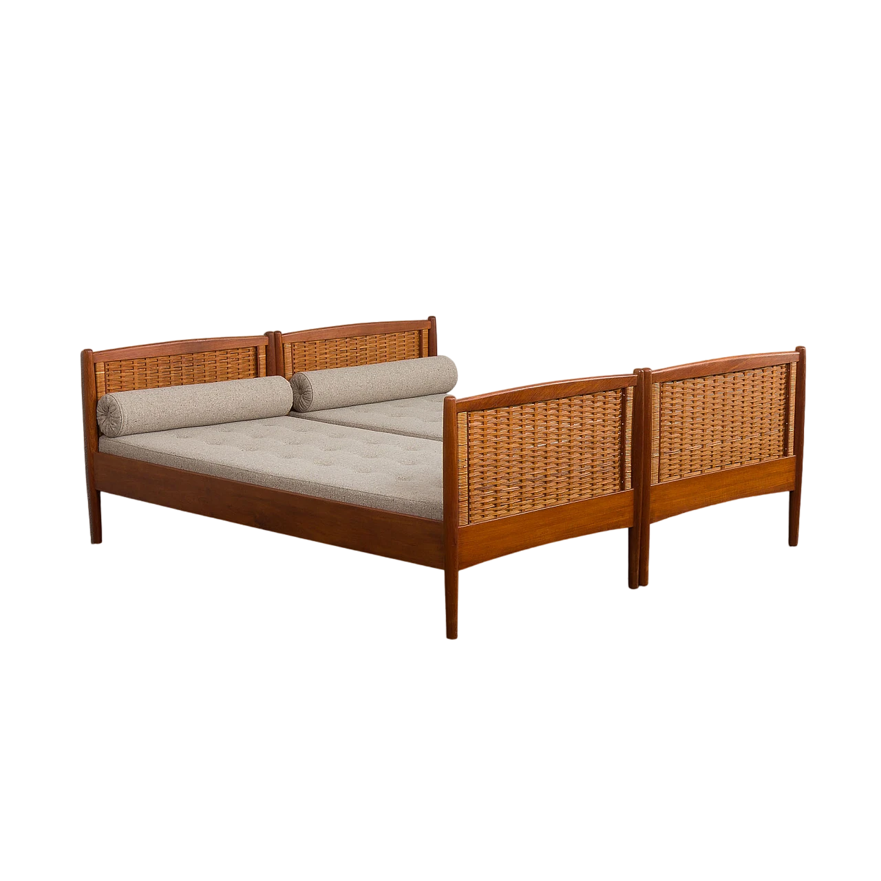 Pair of teak and rattan beds attributed to Kai Winding, 1950s 2
