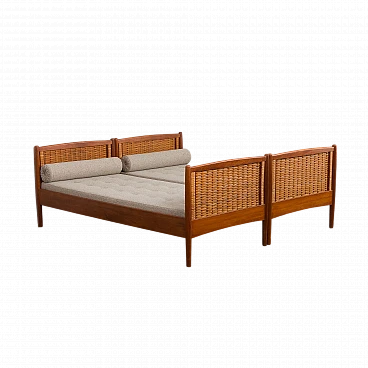 Pair of teak and rattan beds attributed to Kai Winding, 1950s