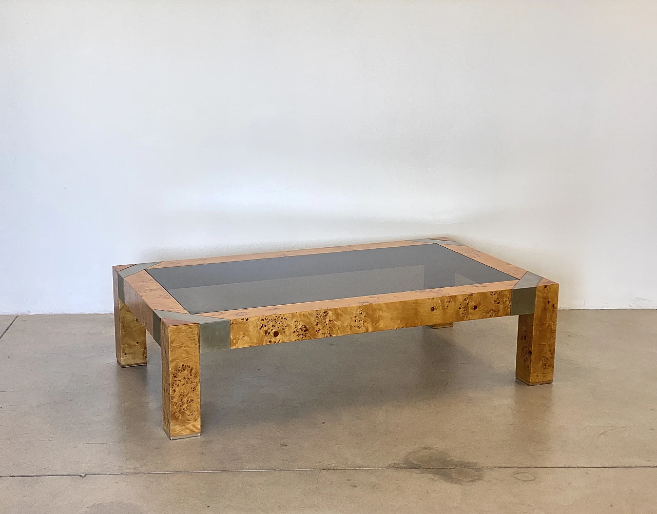 Briar-root, metal and smoked glass coffee table by Mario Sabot, 1970s 3