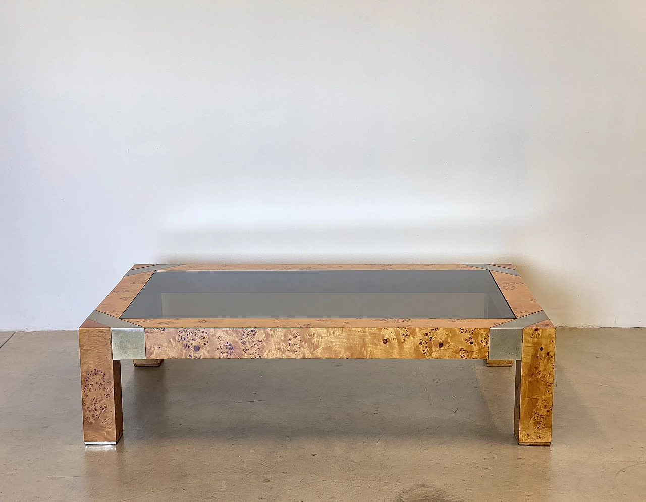 Briar-root, metal and smoked glass coffee table by Mario Sabot, 1970s 4