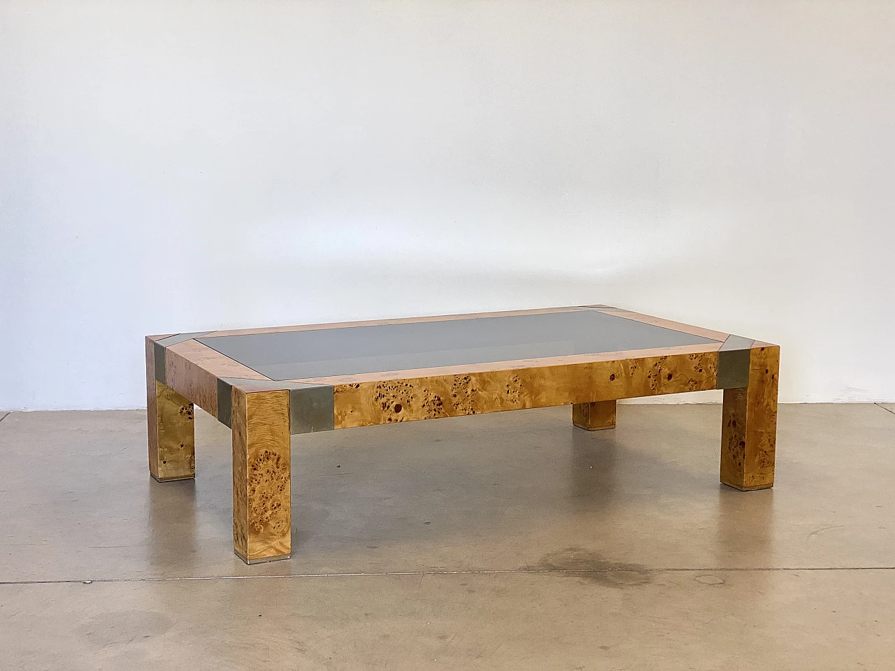 Briar-root, metal and smoked glass coffee table by Mario Sabot, 1970s 5