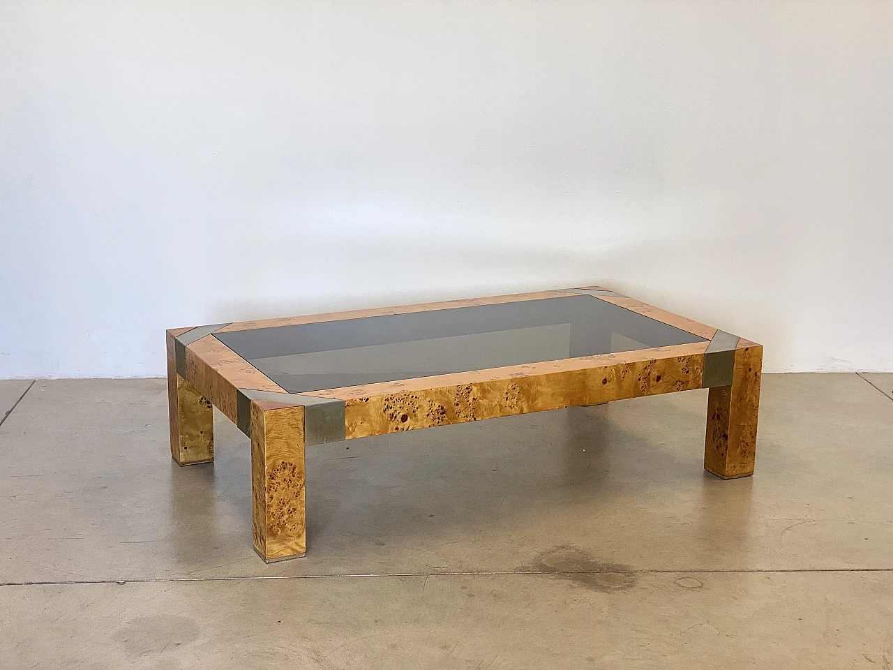 Briar-root, metal and smoked glass coffee table by Mario Sabot, 1970s 7