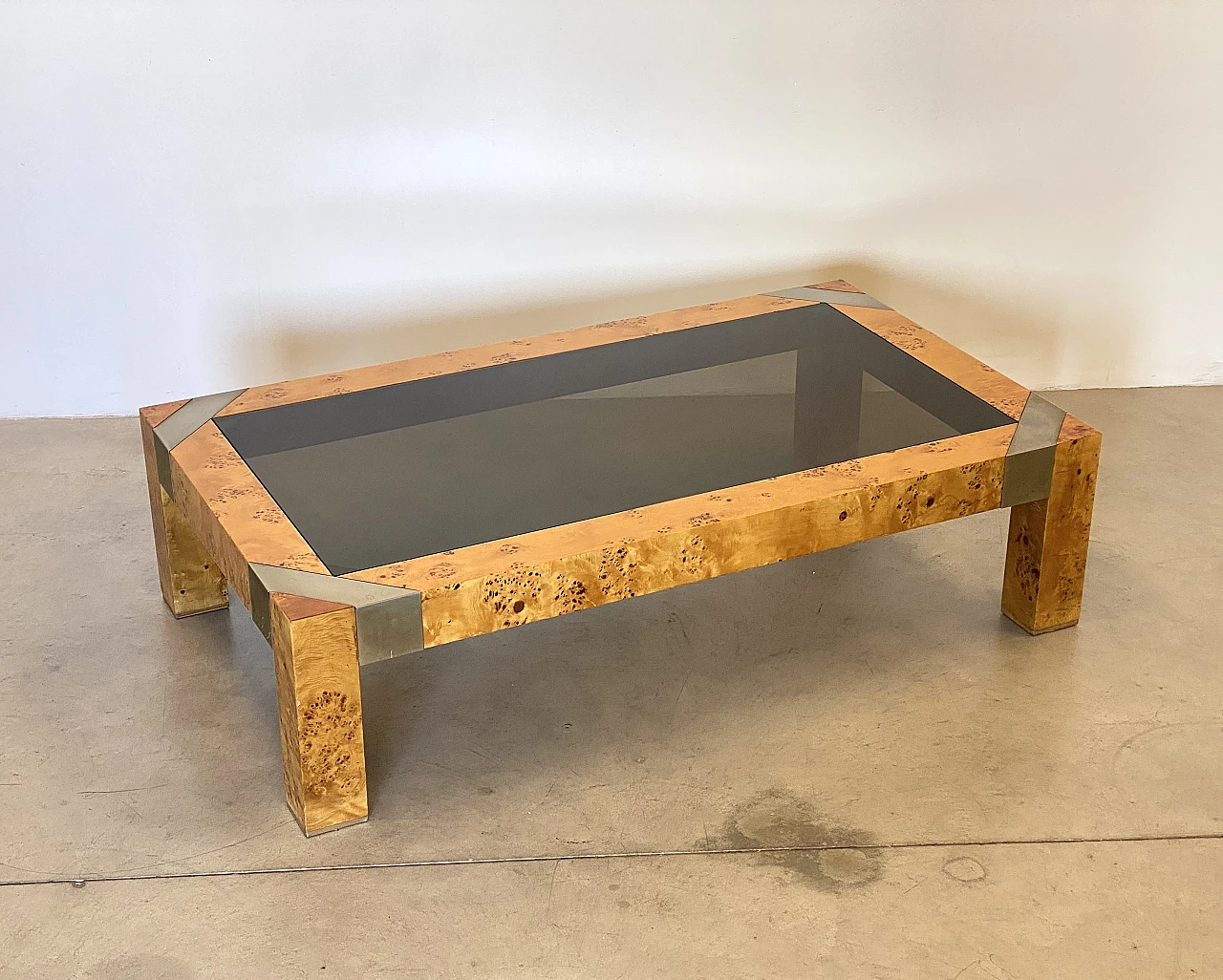 Briar-root, metal and smoked glass coffee table by Mario Sabot, 1970s 8