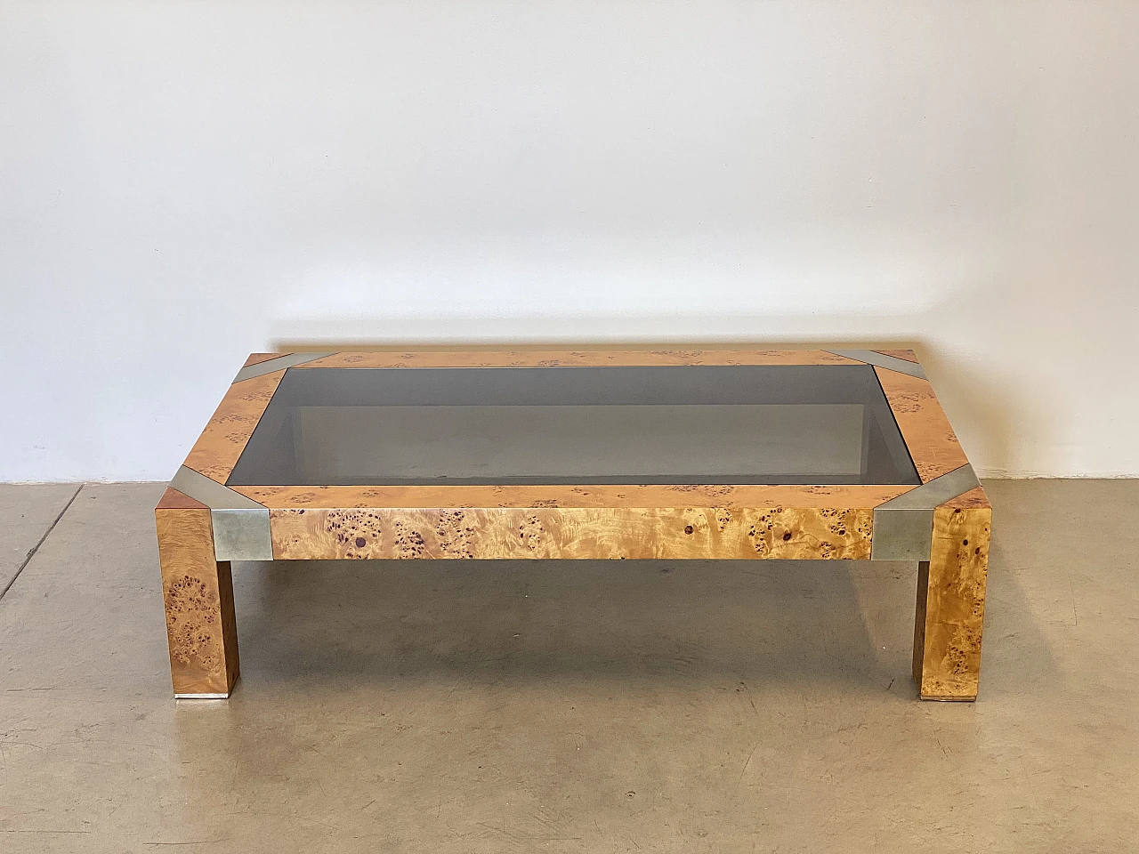 Briar-root, metal and smoked glass coffee table by Mario Sabot, 1970s 10