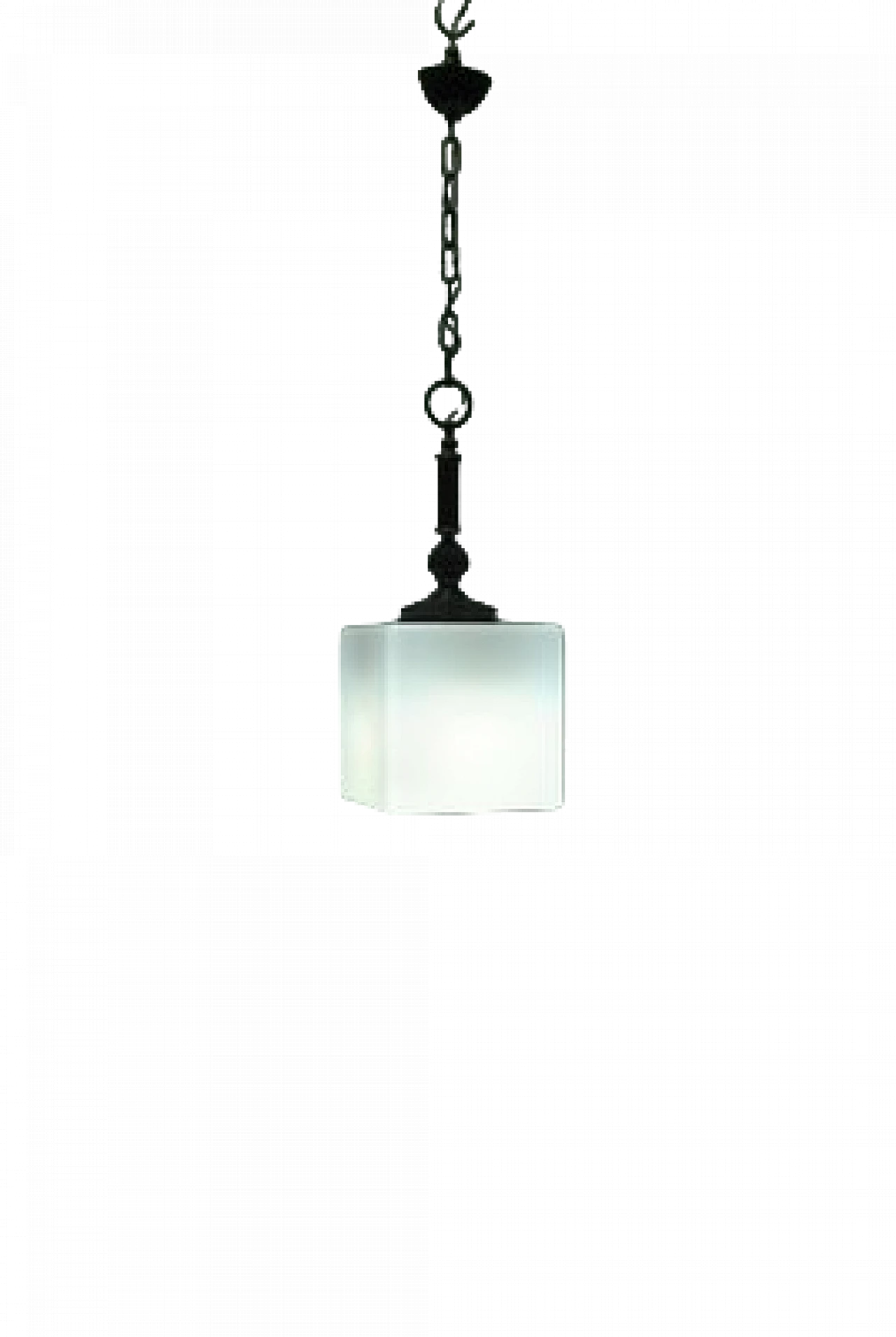 Chandelier in metal and opaline glass cube, 1980s 10