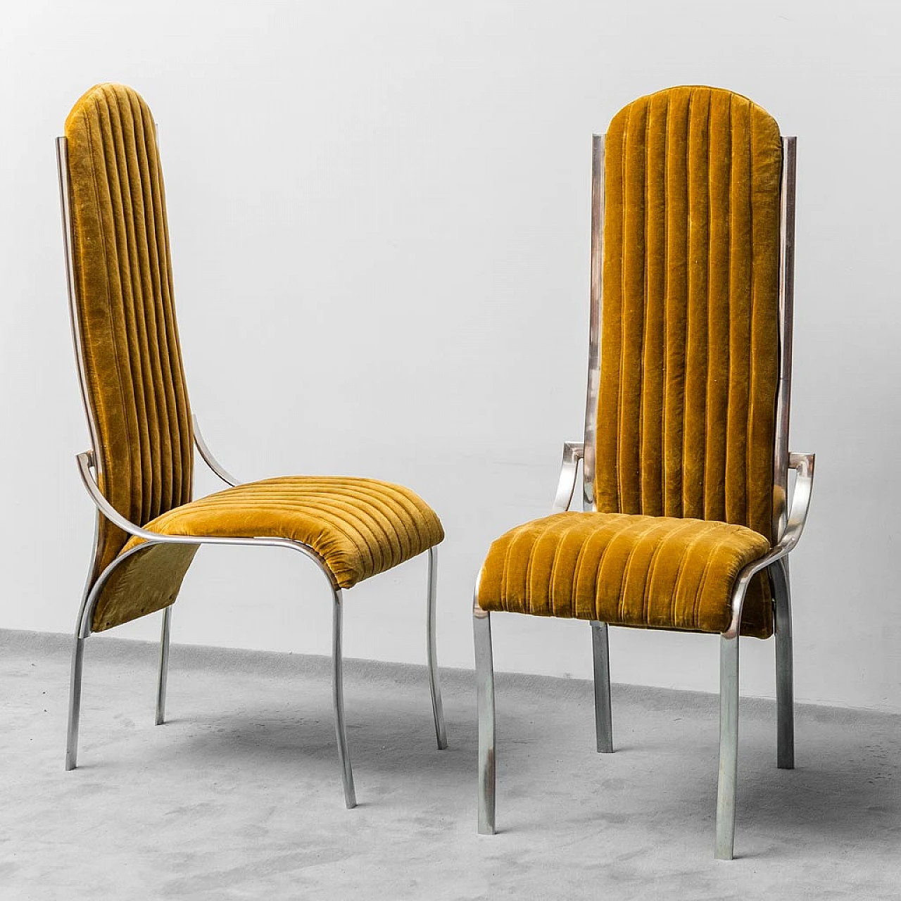 4 Chairs in metal and mustard yellow velvet, 1970s 4