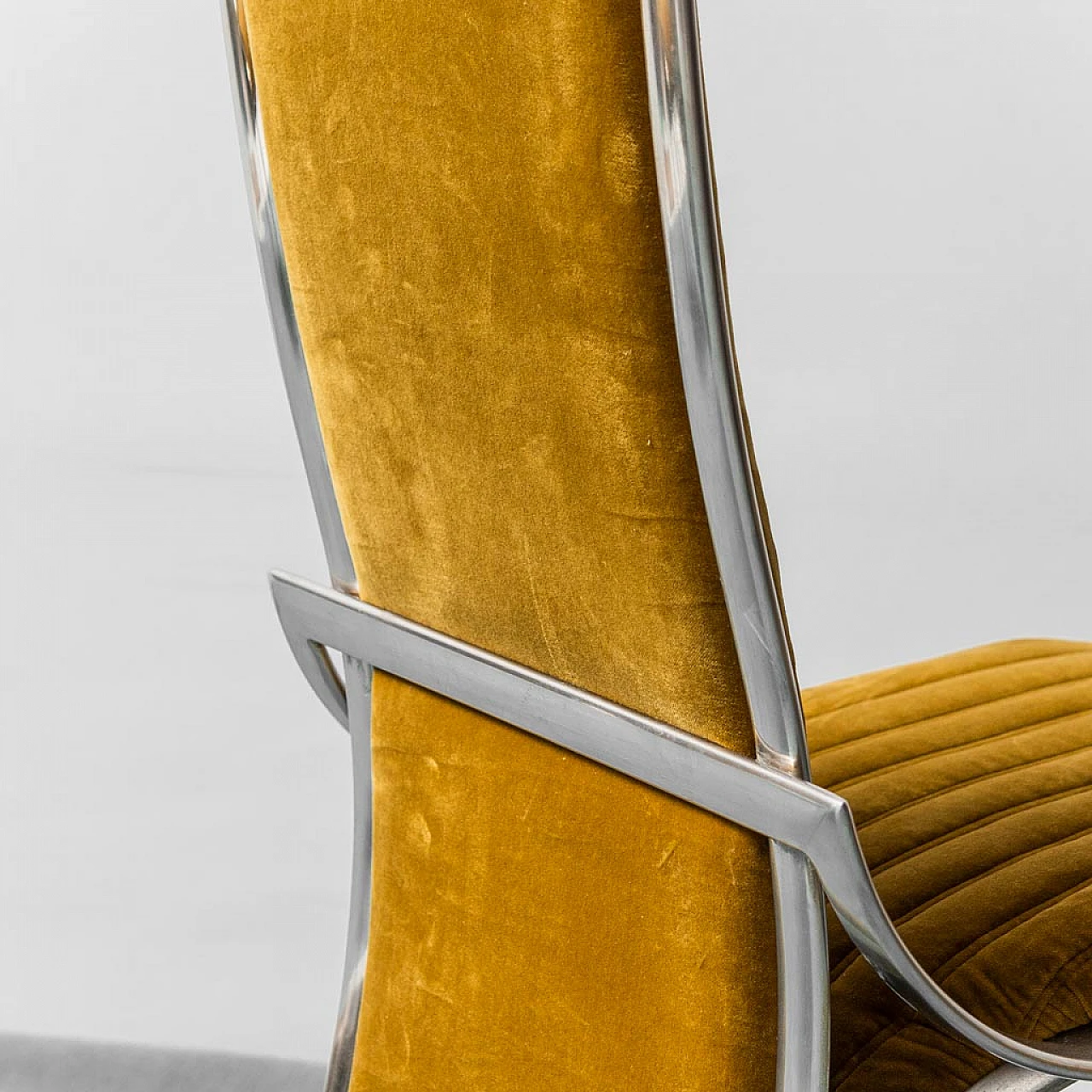 4 Chairs in metal and mustard yellow velvet, 1970s 6