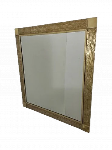 Specchio da parete quadrato con cornice in ottone dorato, anni '70