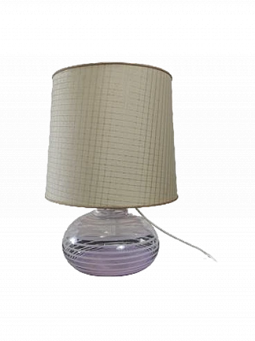 Table lamp in lilac Murano glass and fabric lampshade, 1970s