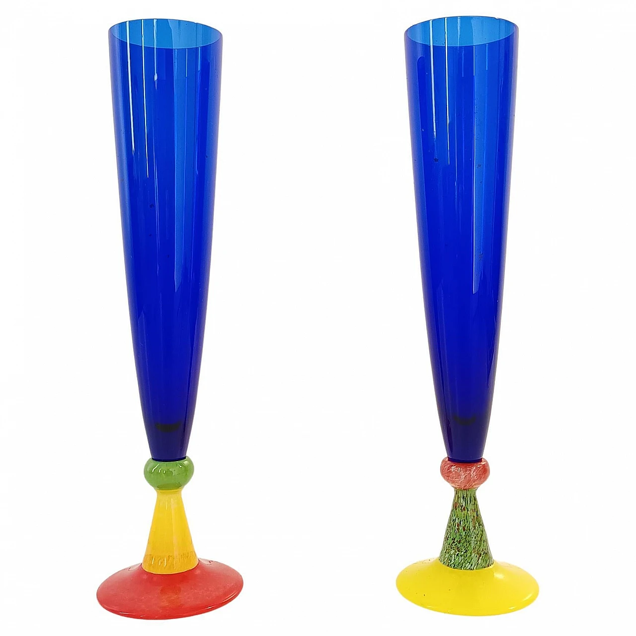 Pair of blue Murano glass flutes by Bisazza & Rotella, 2000 1