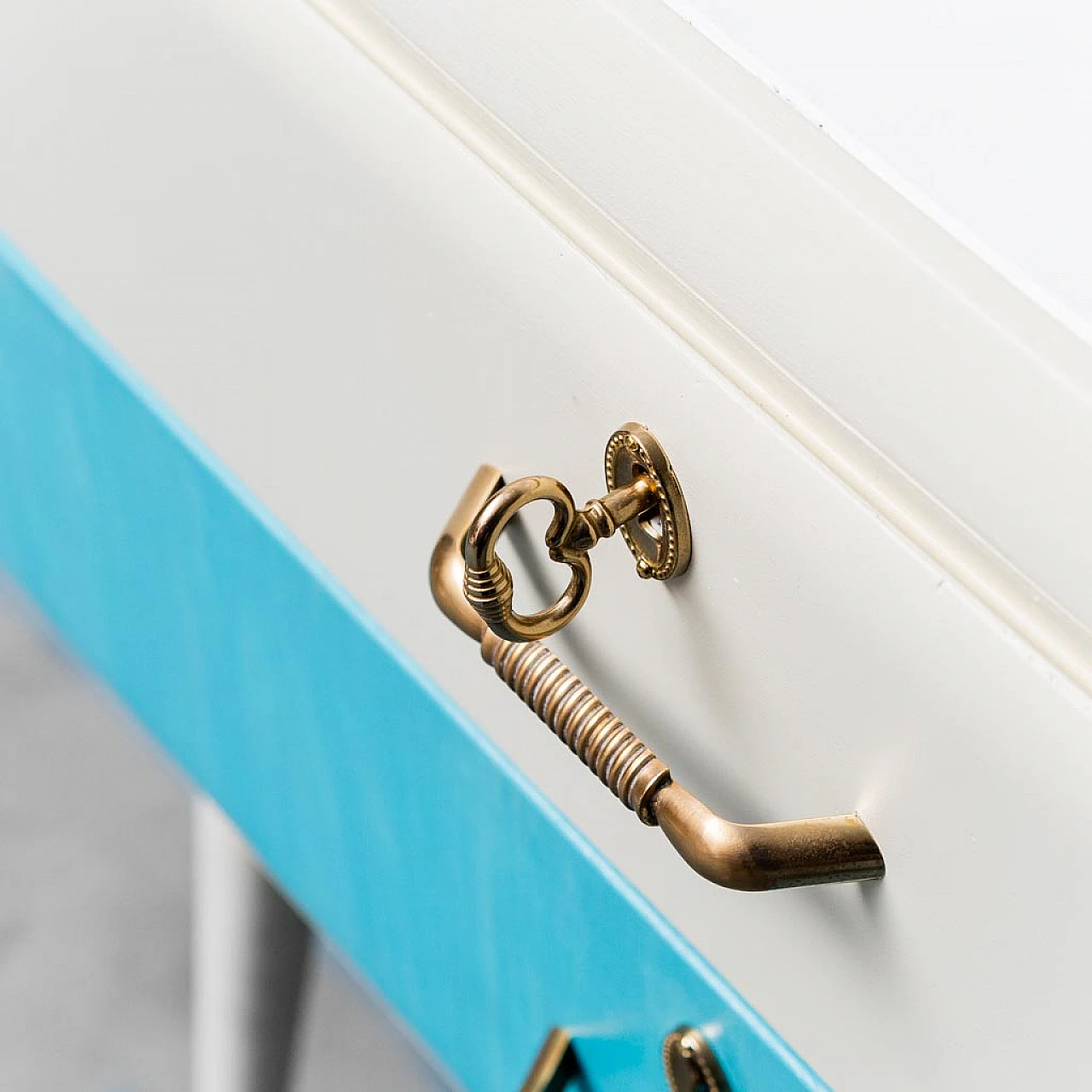 Ivory, white and light blue wood chest of drawers, 1960s 6