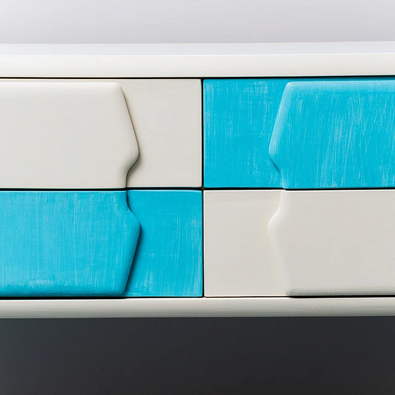 Ivory, white and light blue wood chest of drawers, 1960s 9