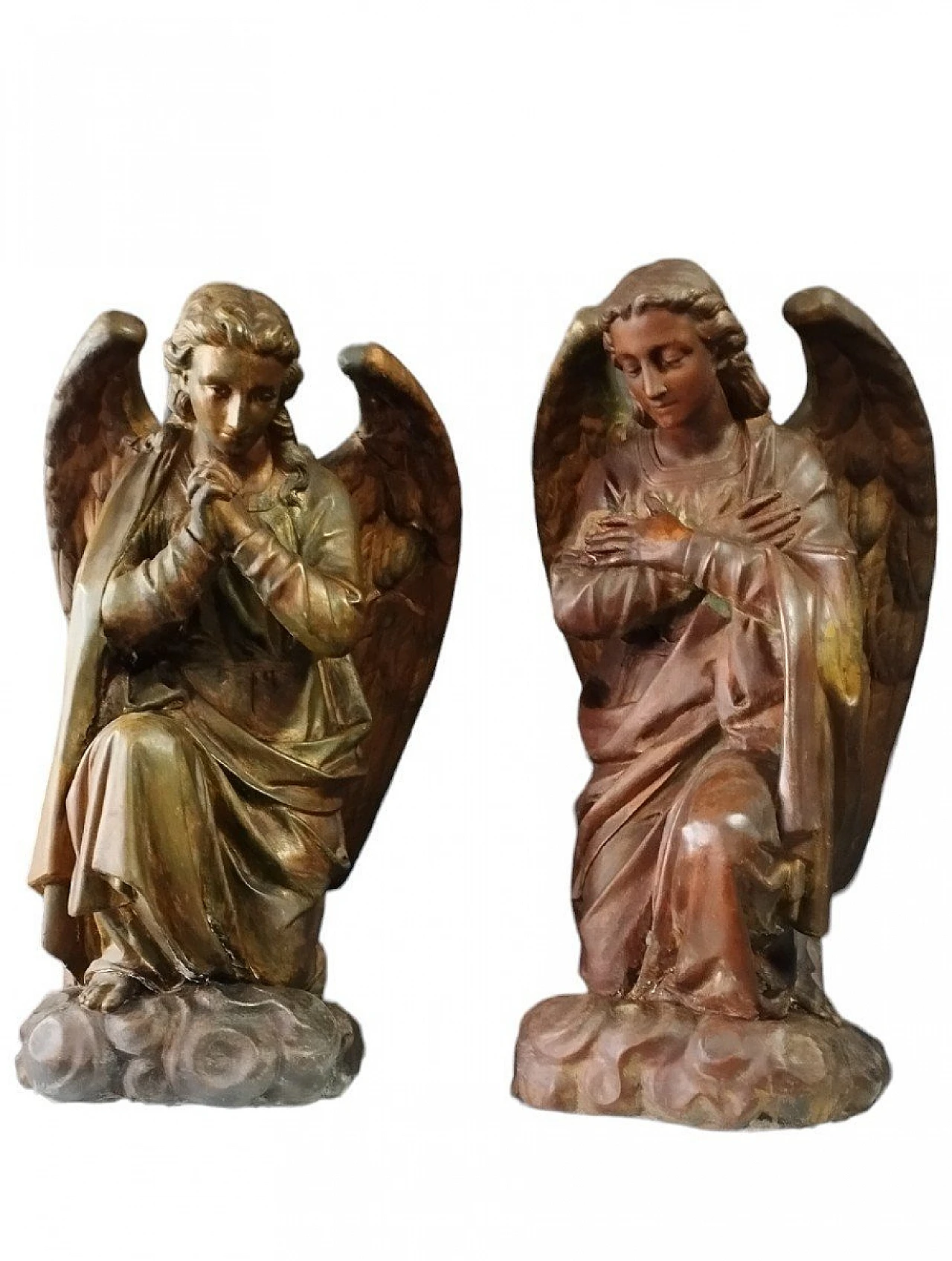 Pair of stucco and copper sculptures of praying angels, 18th century 1