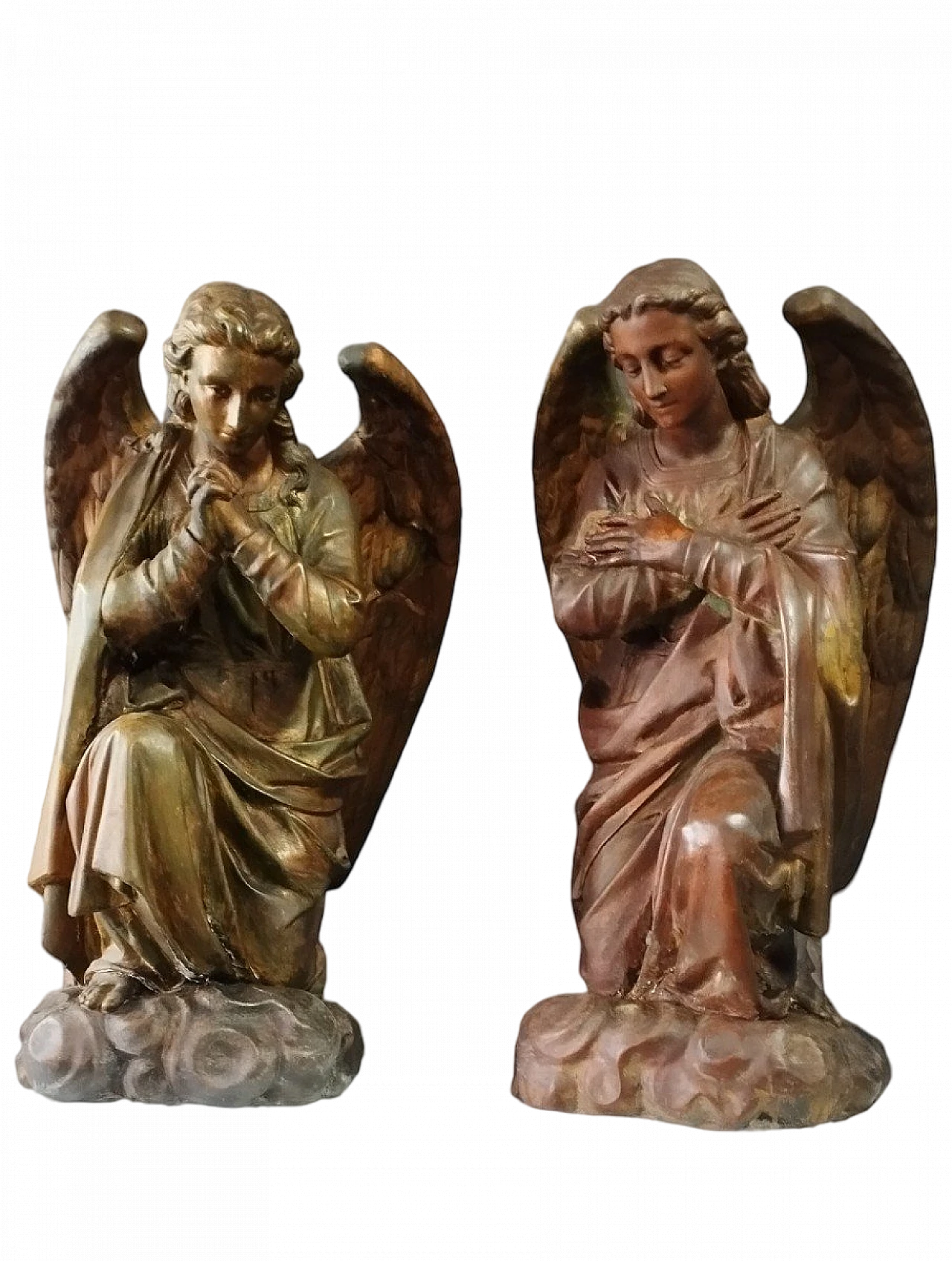 Pair of stucco and copper sculptures of praying angels, 18th century 2