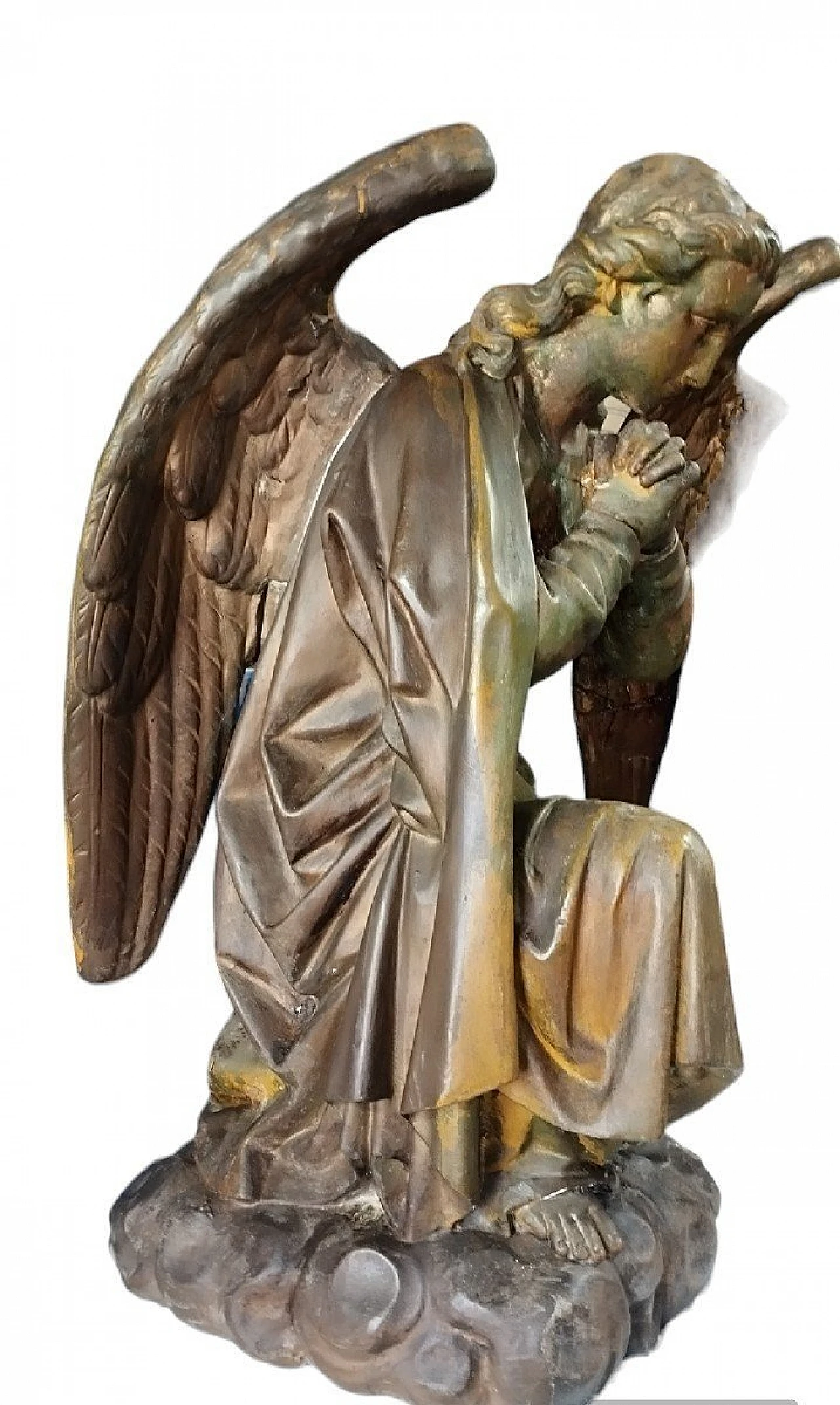 Pair of stucco and copper sculptures of praying angels, 18th century 4