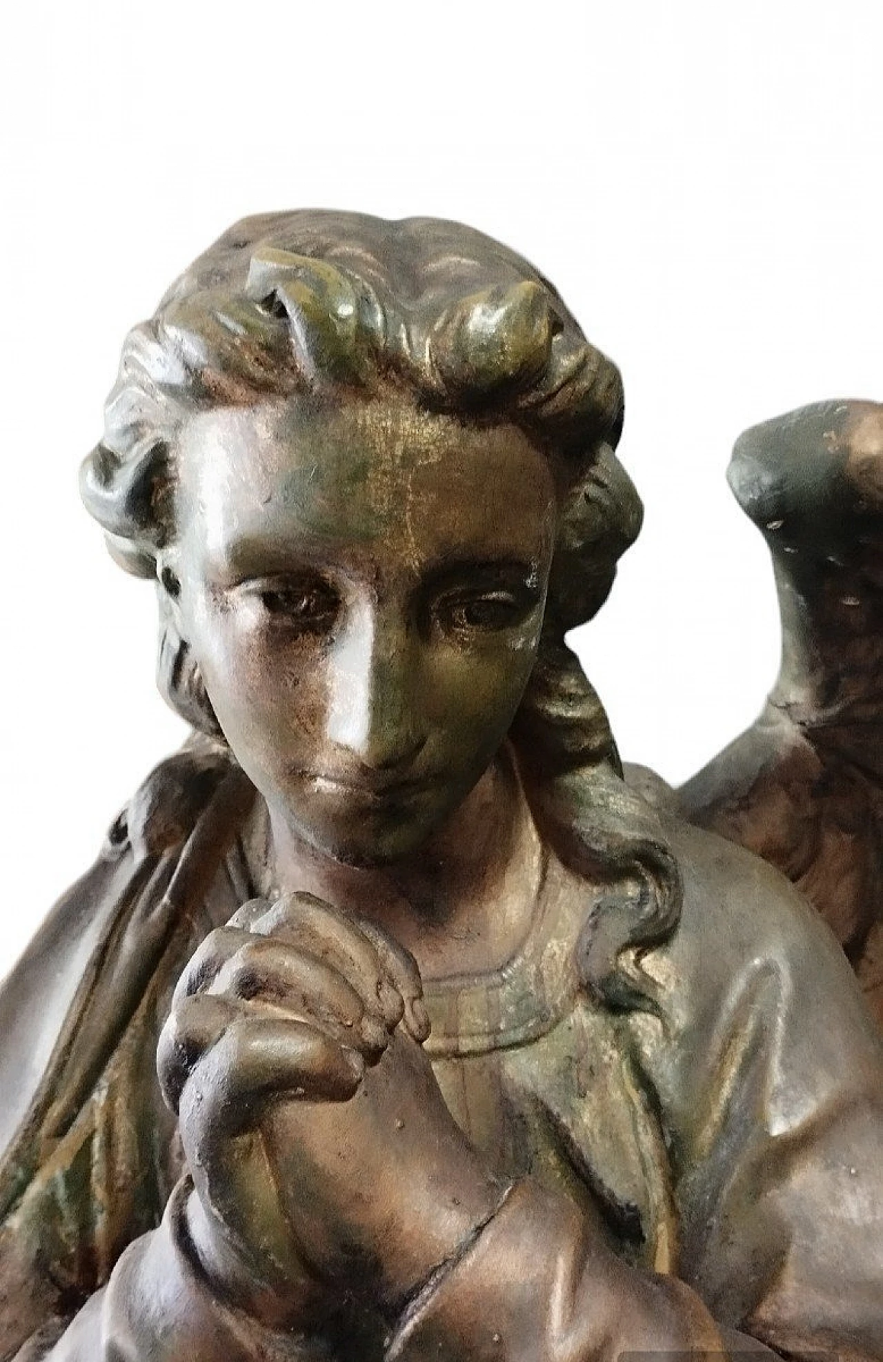 Pair of stucco and copper sculptures of praying angels, 18th century 7