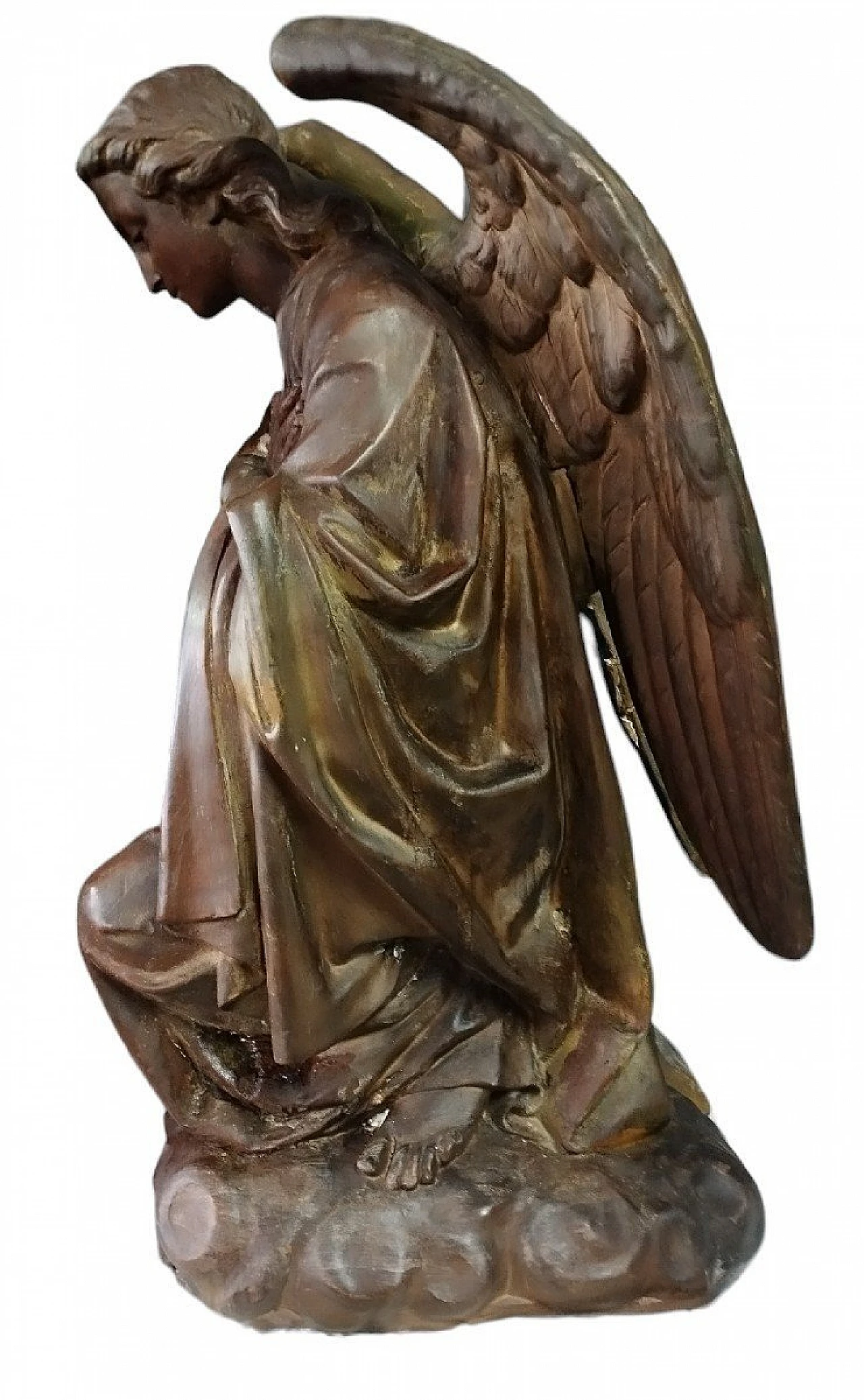 Pair of stucco and copper sculptures of praying angels, 18th century 8