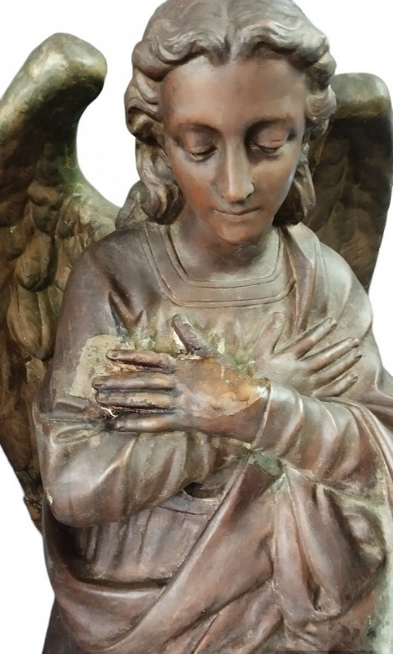 Pair of stucco and copper sculptures of praying angels, 18th century 10