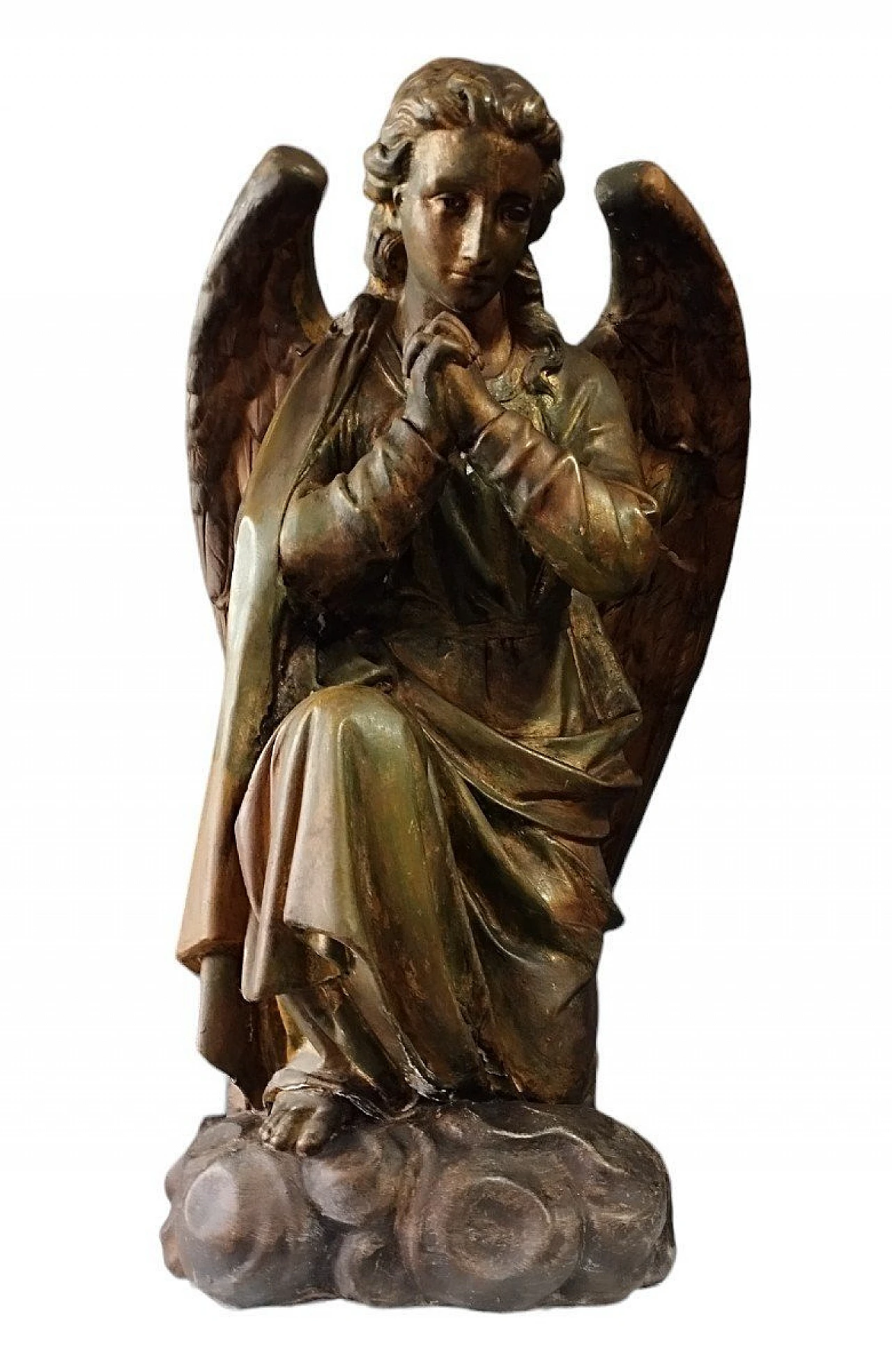 Pair of stucco and copper sculptures of praying angels, 18th century 12