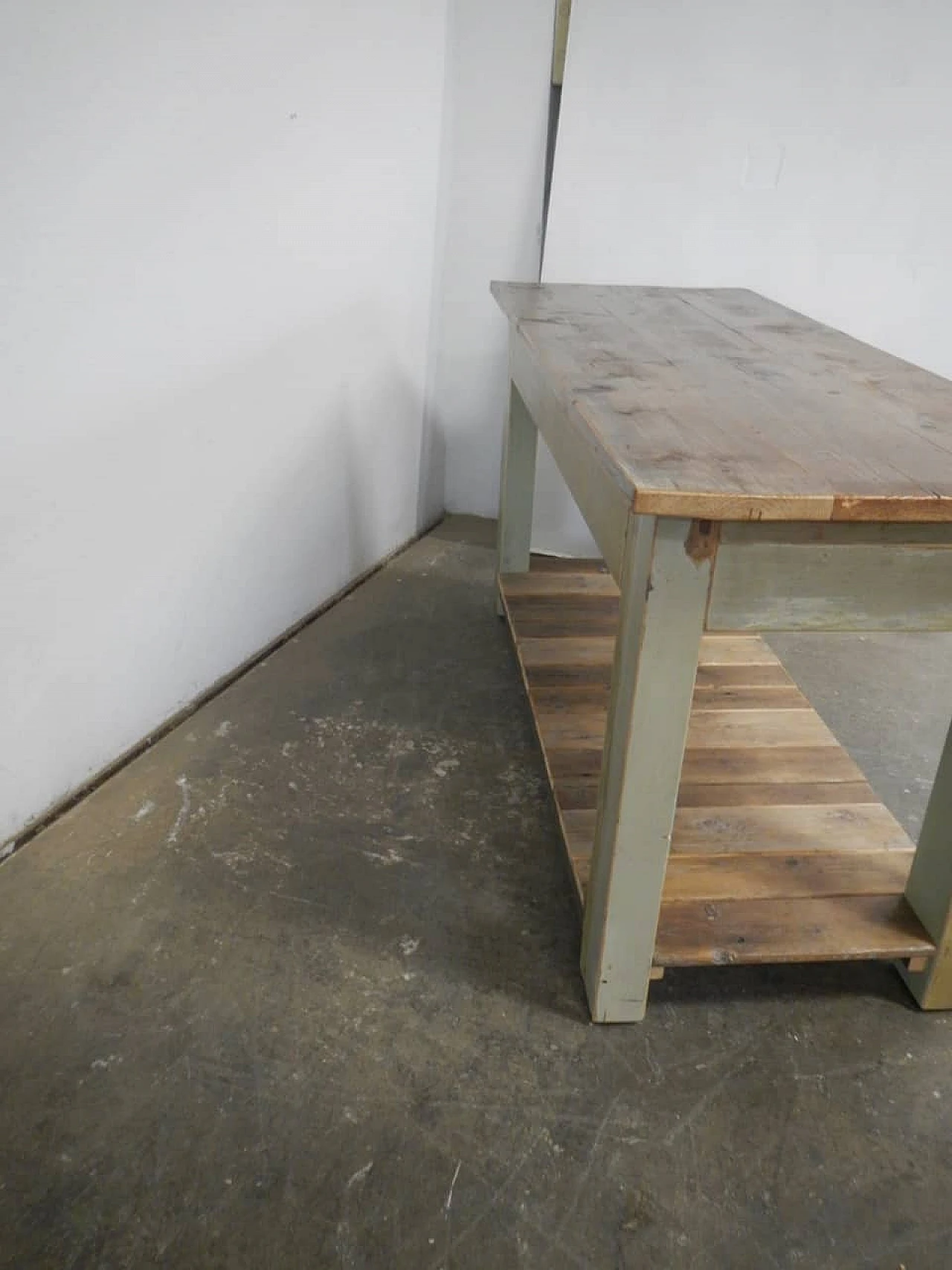 Green and brown varnished spruce workbench, 1950s 6