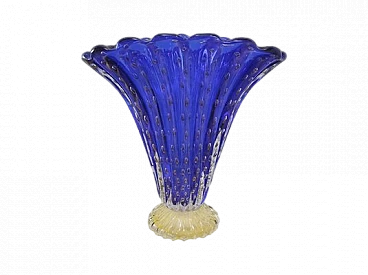 Blue Murano glass fan shaped vase by Vittorio Rigattieri, 1999