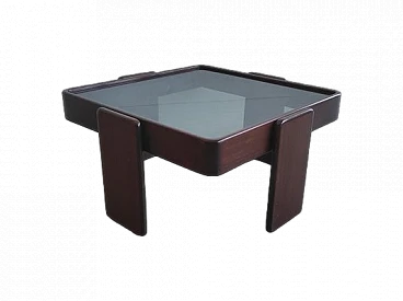 Coffee table in wood & smoked glass by G. Frattini for Cassina, 1970s