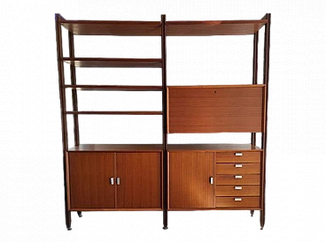 Swedish wooden bookcase with drawers & flap desk, 1960s