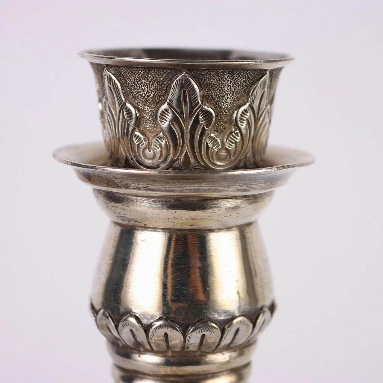 Pair of chiseled silver 900 candle holders with plant motifs 3