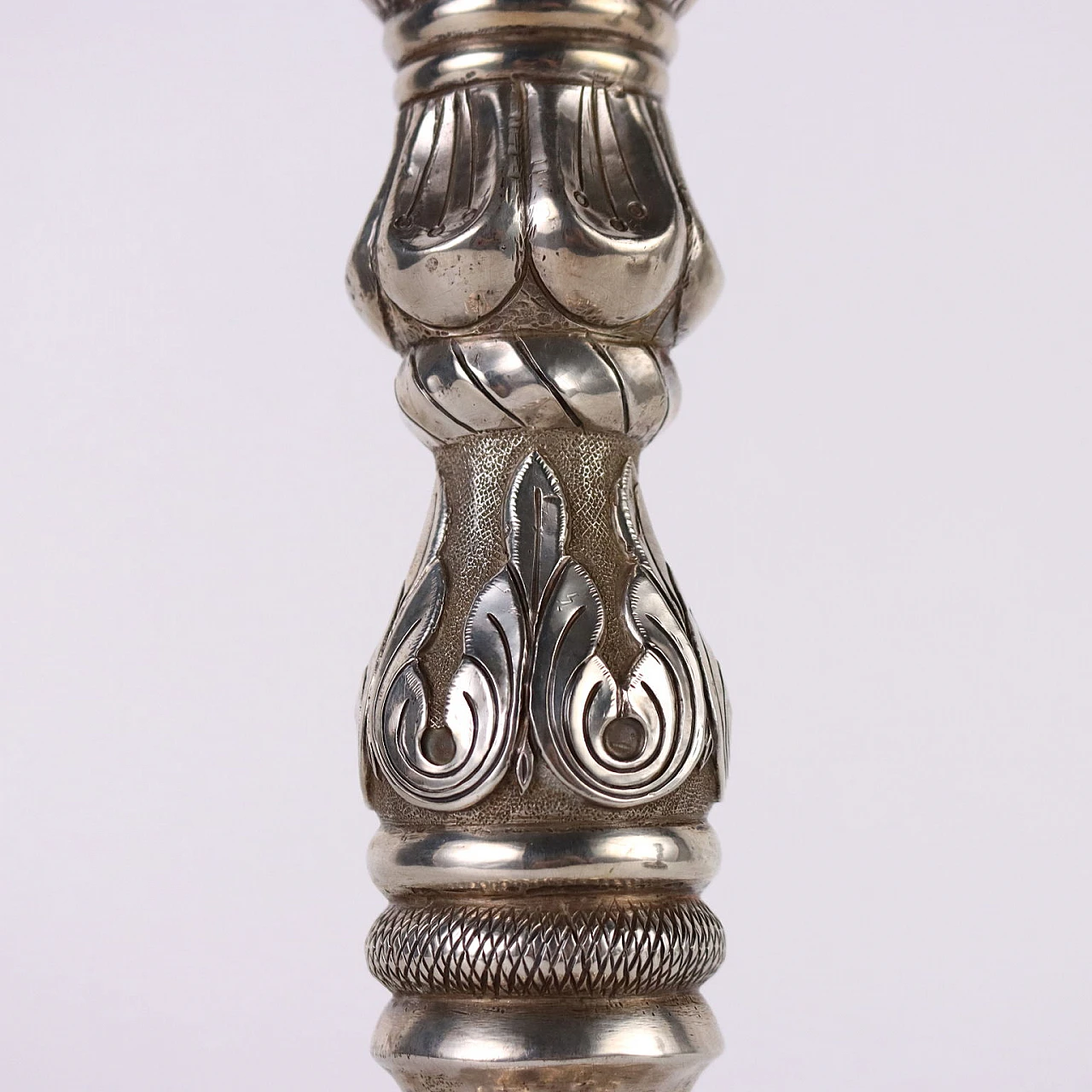 Pair of chiseled silver 900 candle holders with plant motifs 4
