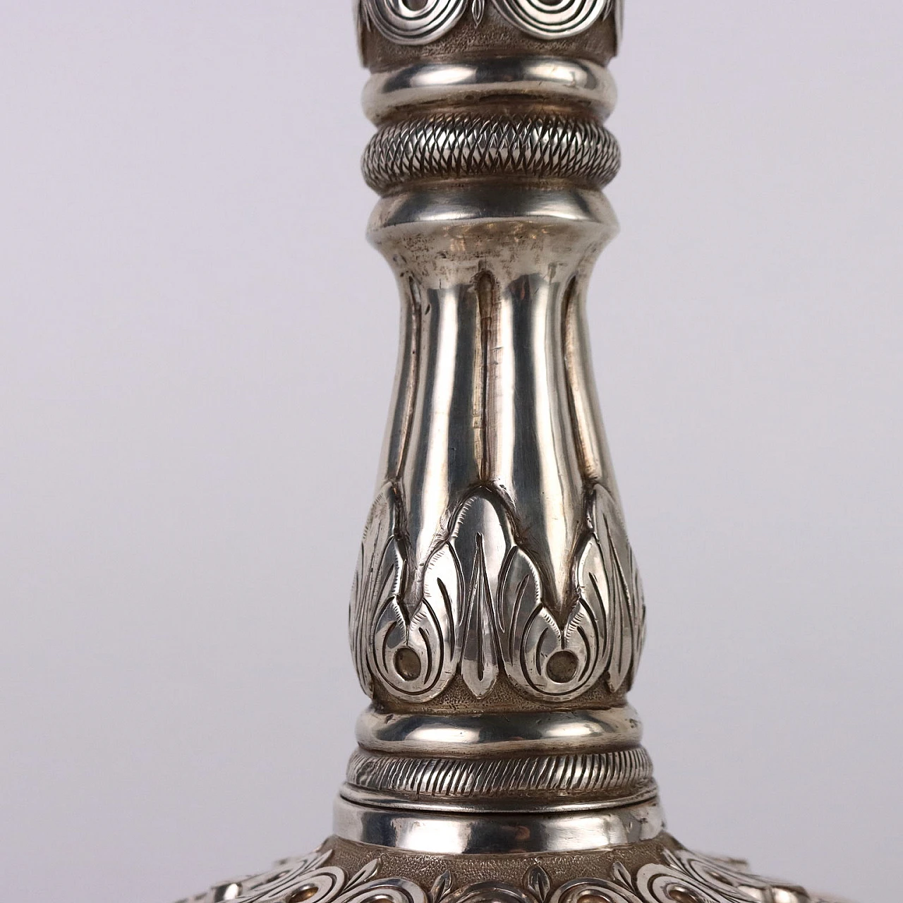 Pair of chiseled silver 900 candle holders with plant motifs 5