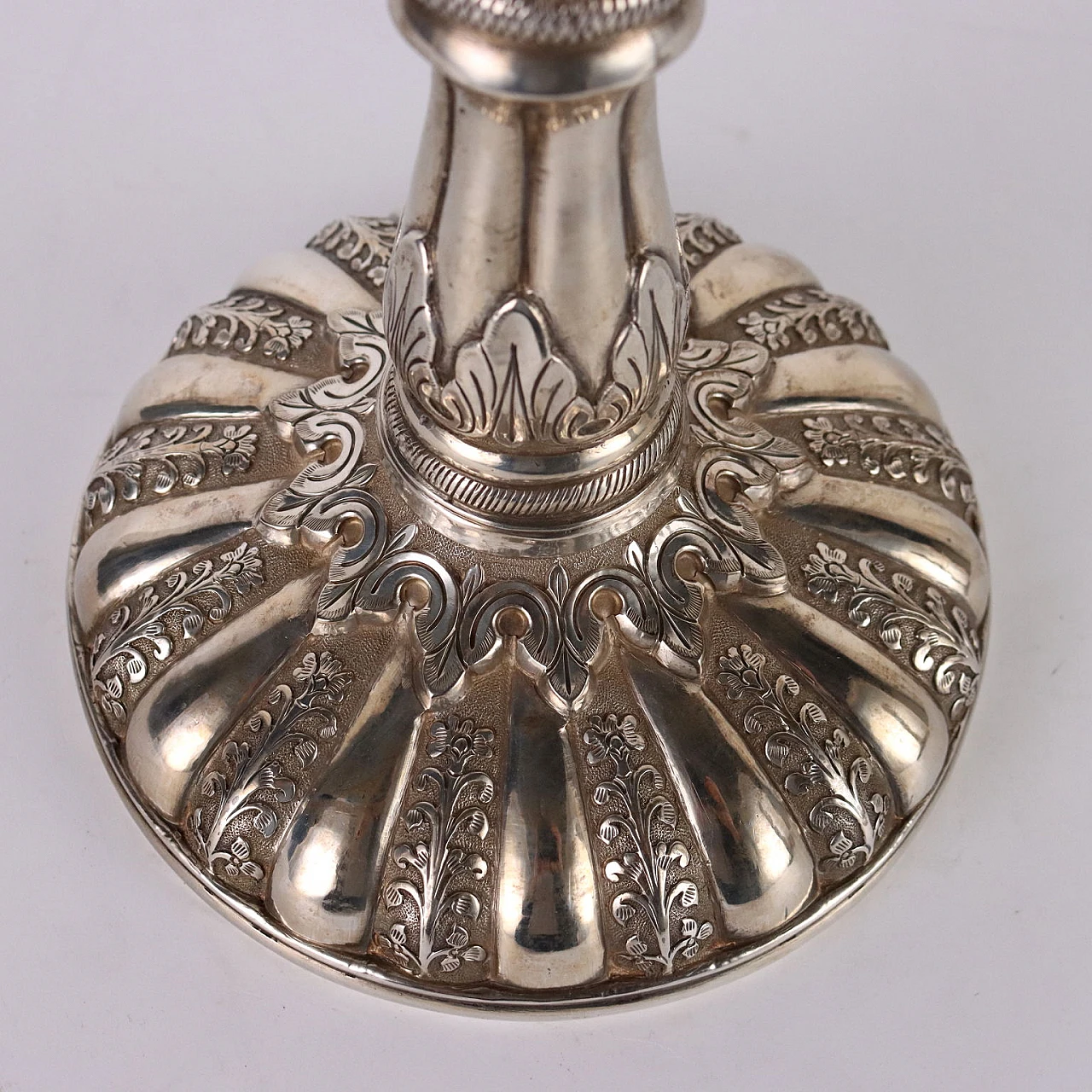 Pair of chiseled silver 900 candle holders with plant motifs 6