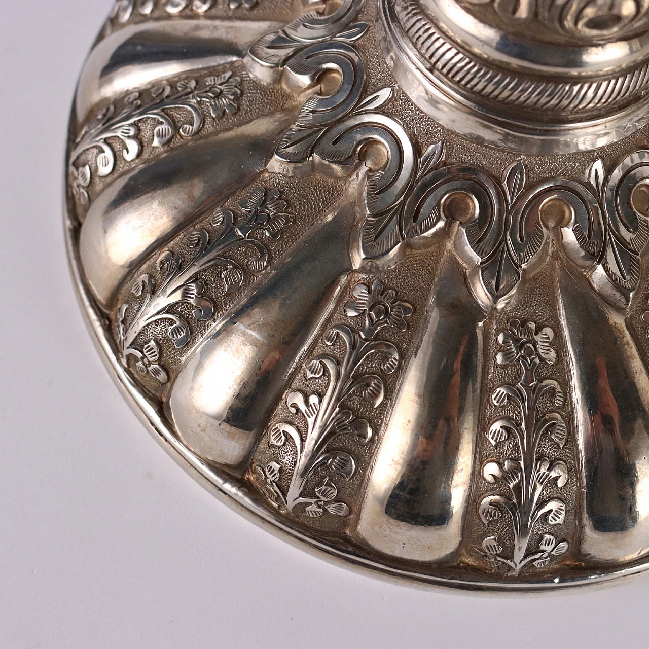 Pair of chiseled silver 900 candle holders with plant motifs 7