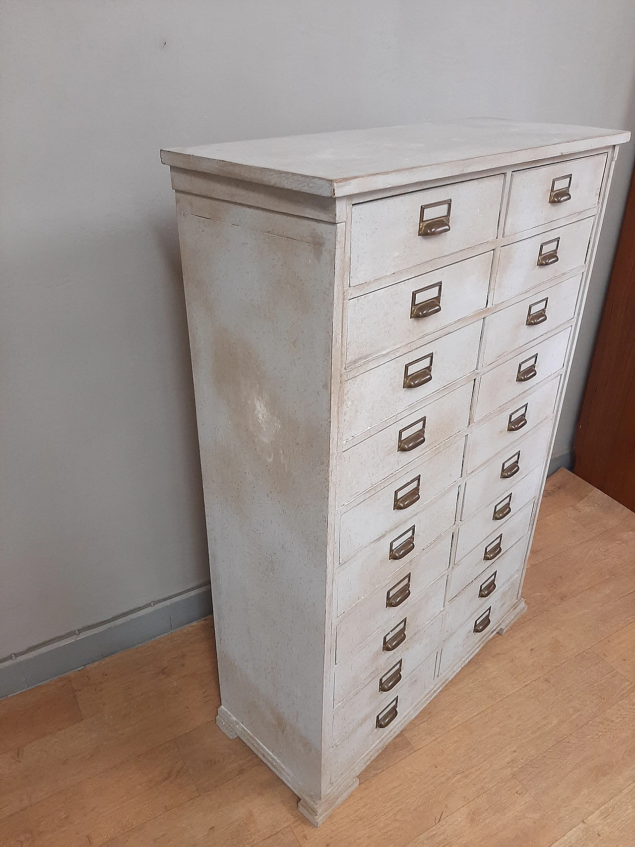 White wood filing cabinet with brass handles, early 20th century 2