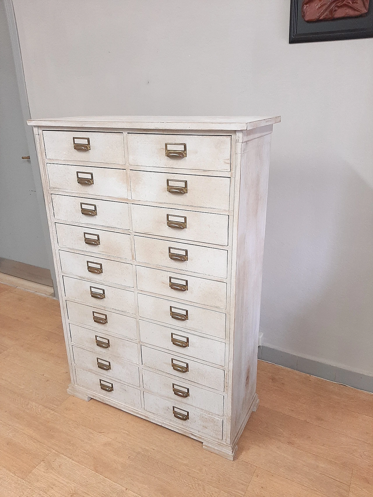 White wood filing cabinet with brass handles, early 20th century 6