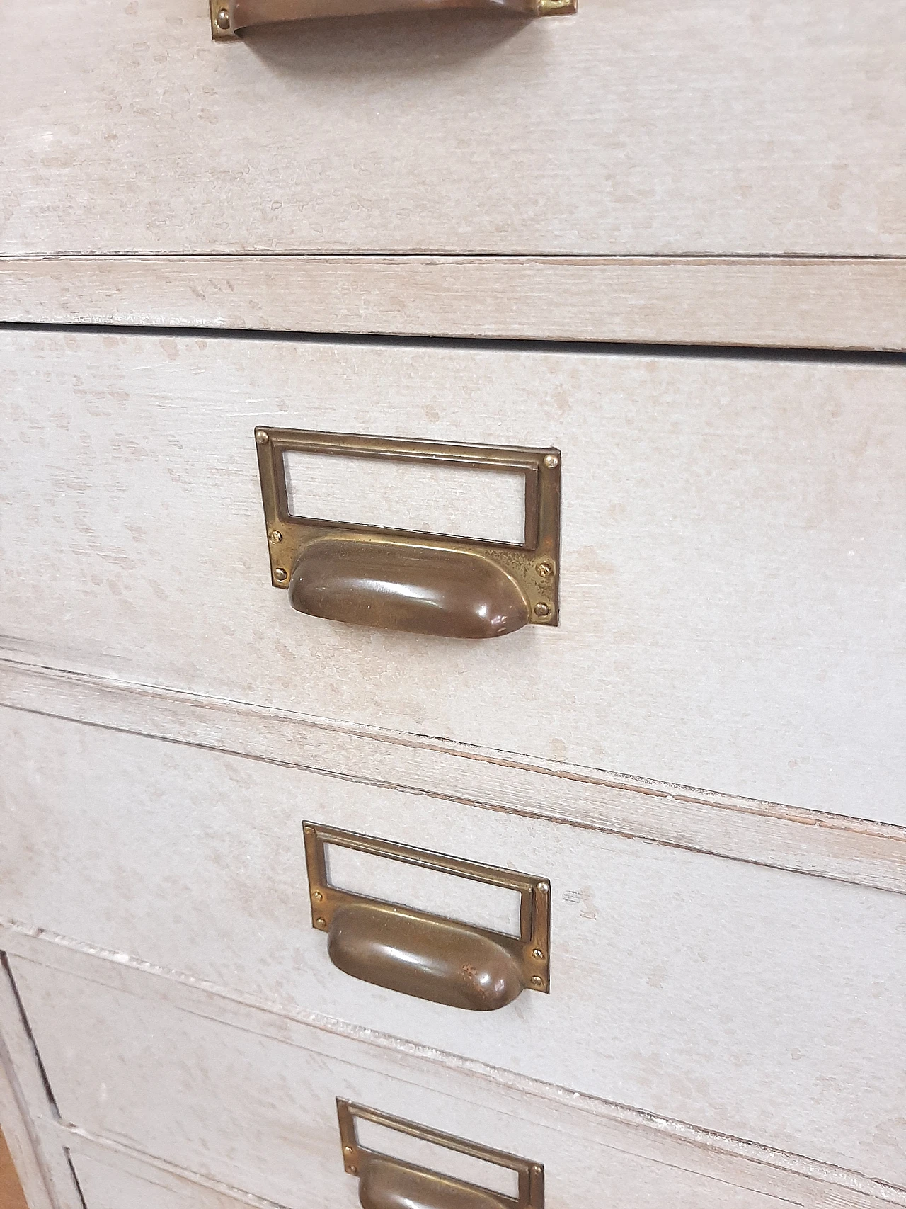 White wood filing cabinet with brass handles, early 20th century 12