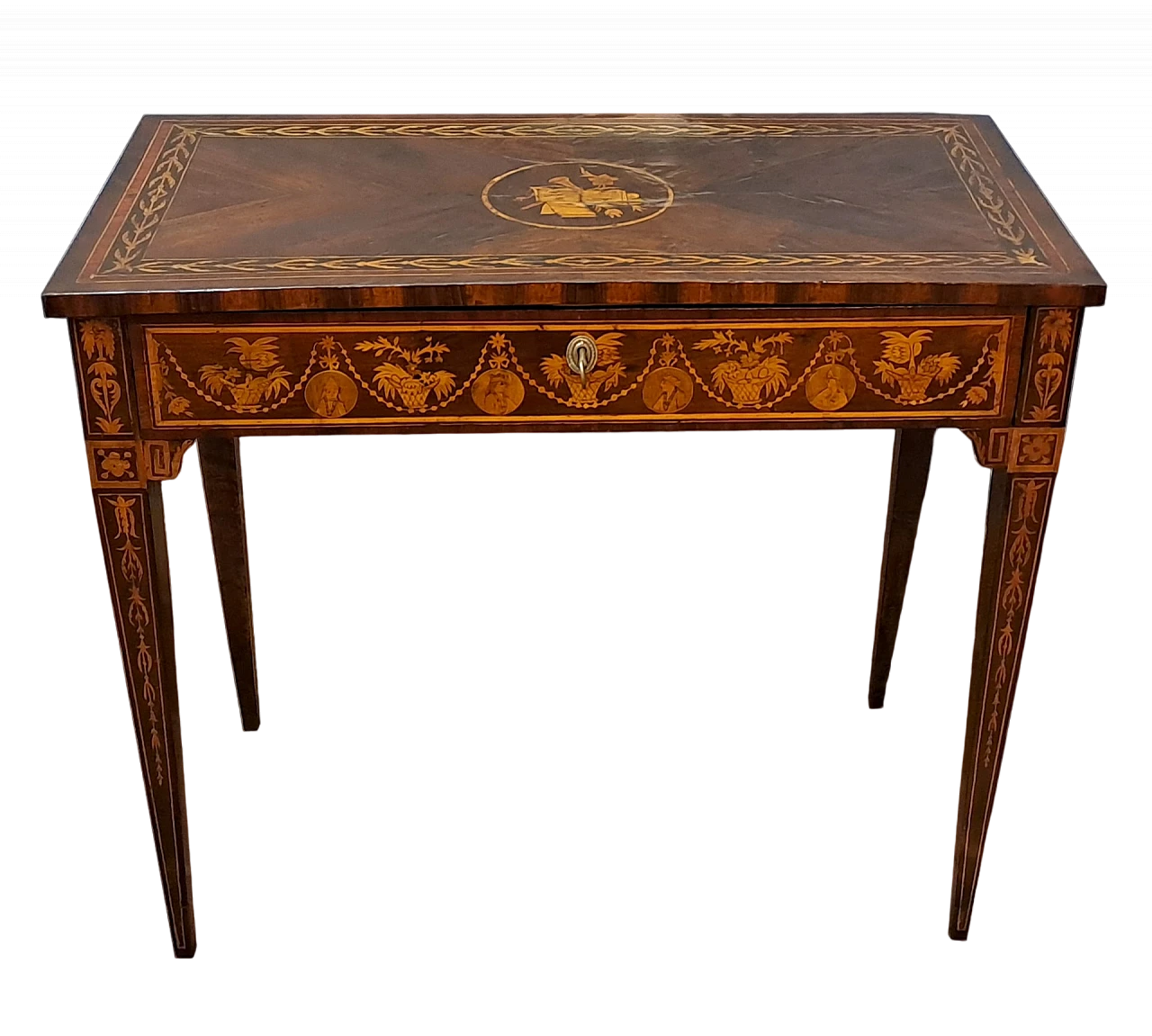 Tavolino Luigi XVI lastronato in legno di noce, '700 10