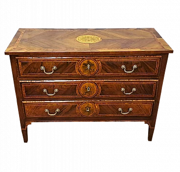 Louis XVI walnut panelled chest of drawers, late 18th century