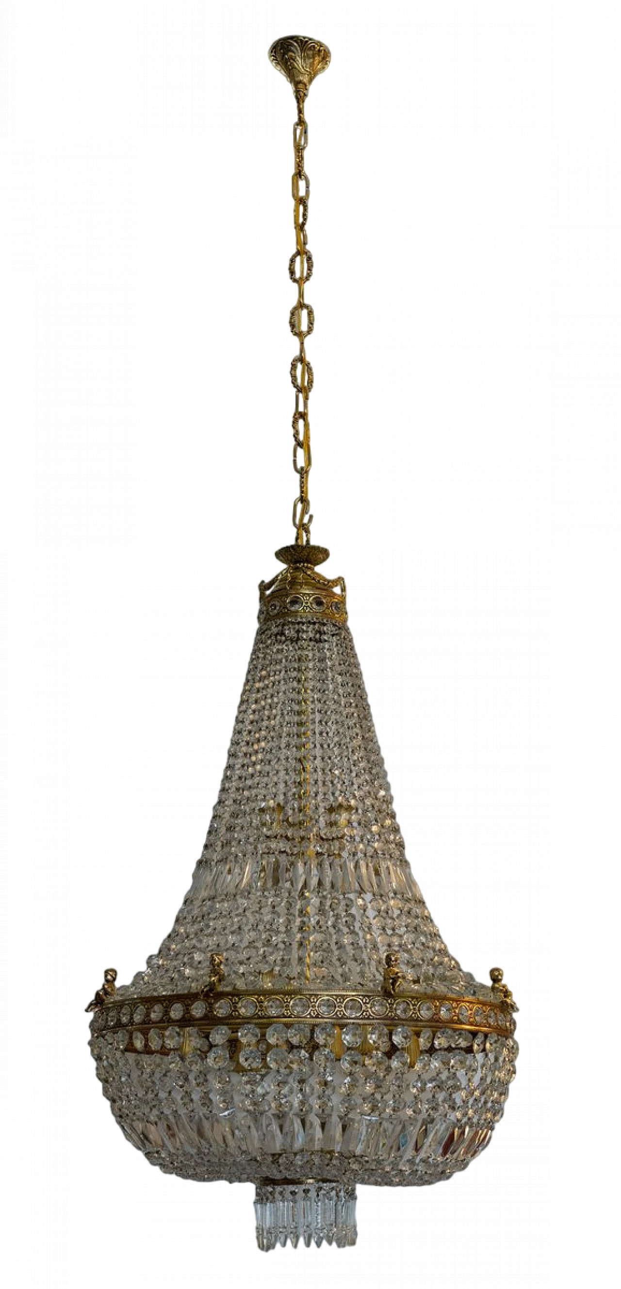 Lampadario in stile Impero in ottone e cristallo di Boemia, anni '50 18