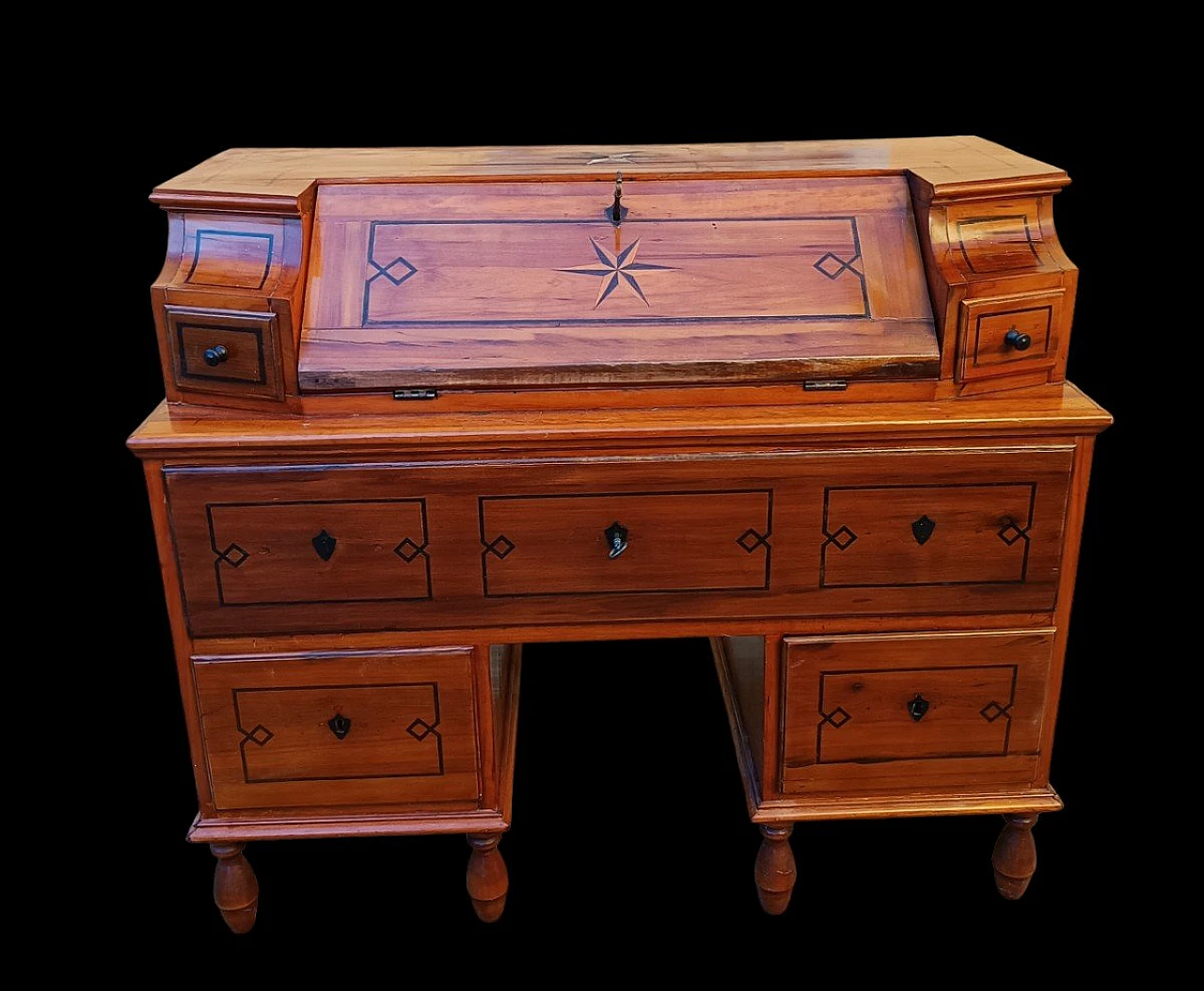 Louis XVI cherry wood flap desk with ebony inlays, late 18th century 1