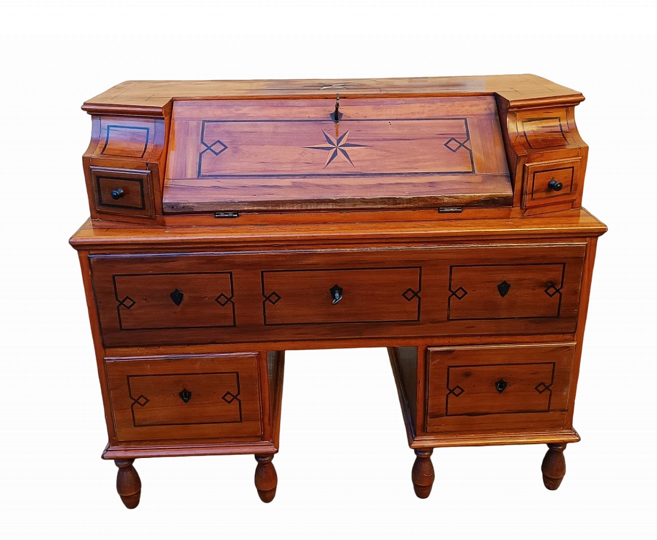 Louis XVI cherry wood flap desk with ebony inlays, late 18th century 2