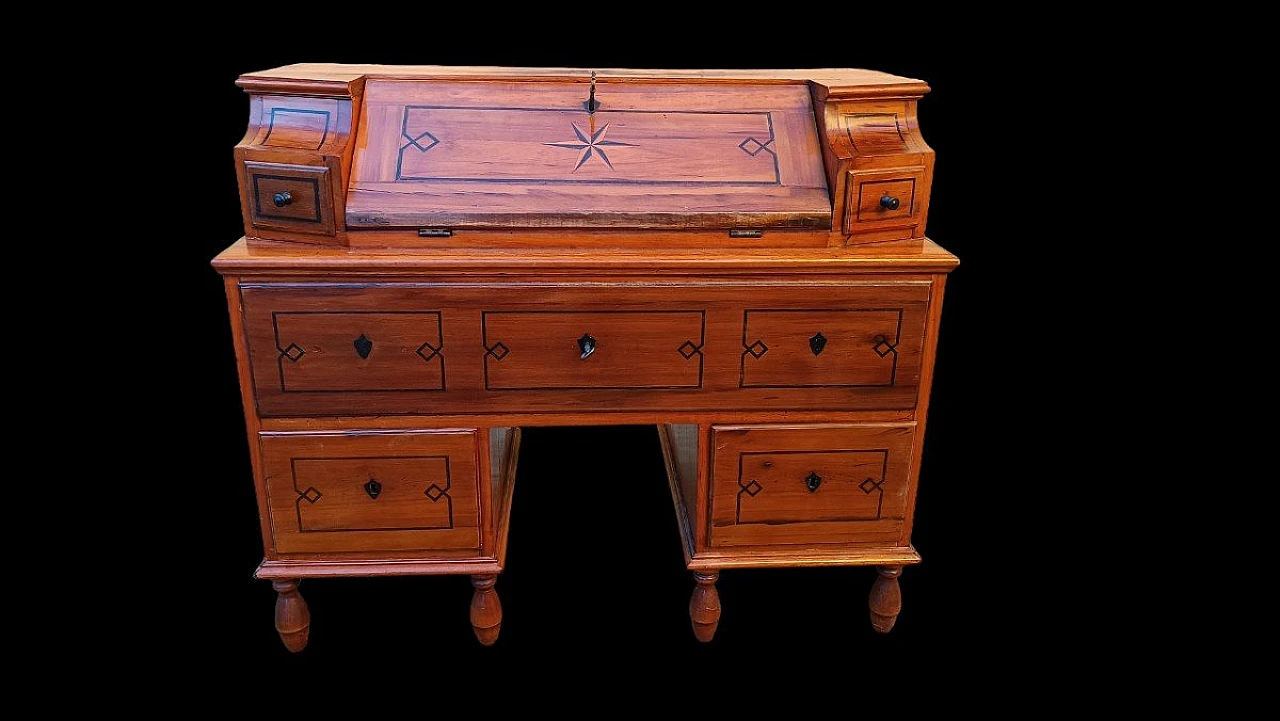 Louis XVI cherry wood flap desk with ebony inlays, late 18th century 3