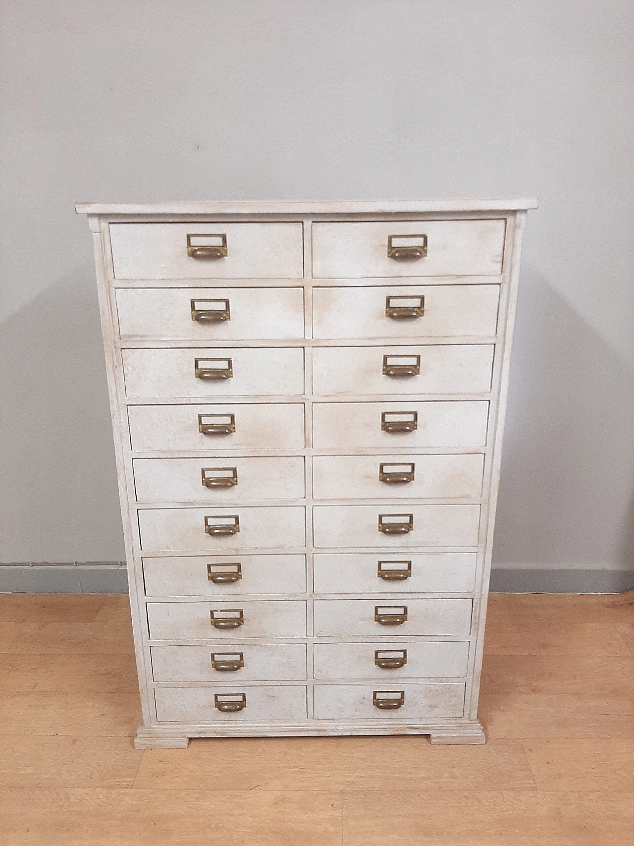 White wood filing cabinet with brass handles, early 20th century 13